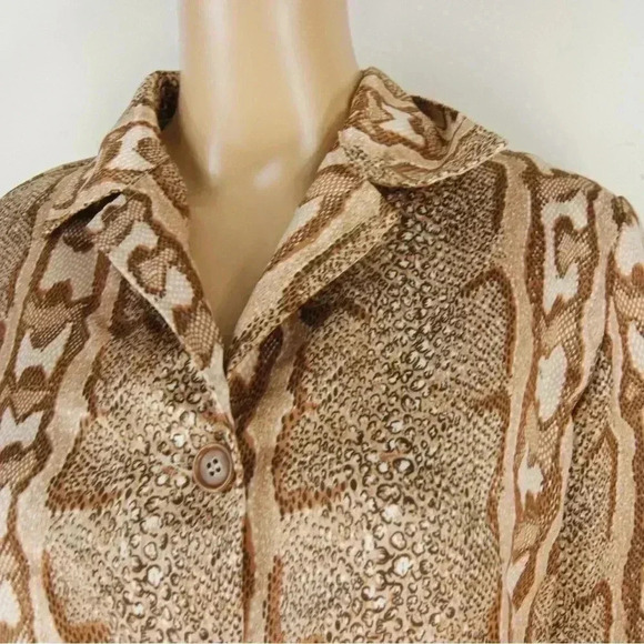 Vintage Sisley Italy Snake Skin Animal Print Tan Brown Satin Blazer Jacket - Picture 2 of 4